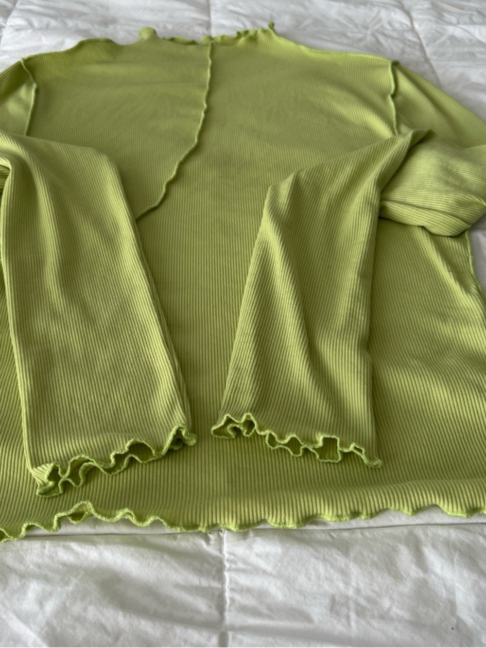 Cider Lime Green Ruffled Mock Neck Long Sleeve Top